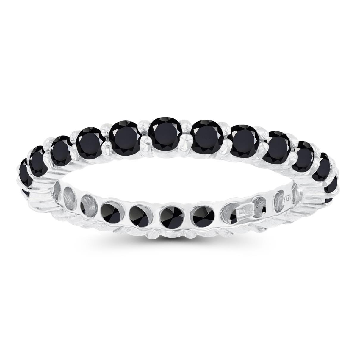 Sterling Silver Rhodium 2.5mm Round Onyx Micropave Eternity Ring