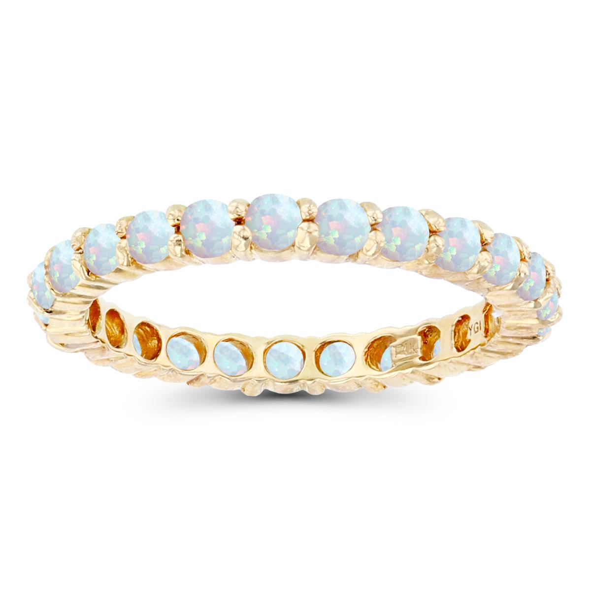 14K Yellow Gold 2.5mm Round Created Opal Micropave Eternity Ring