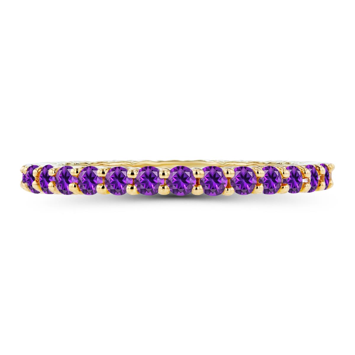 14K Yellow Gold 2mm Round Amethyst Micropave Eternity Ring