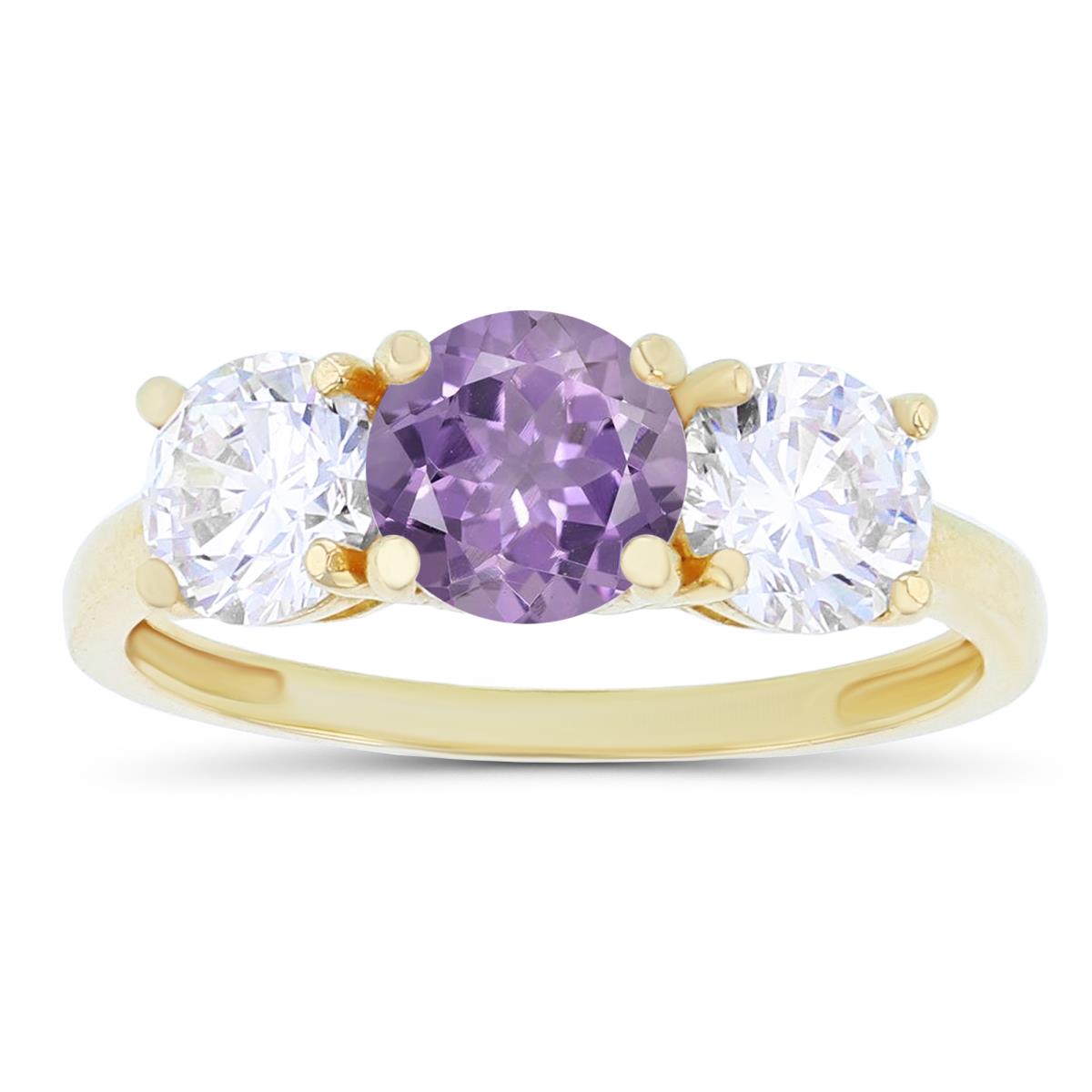 14K Yellow Gold 3-Stones Rose De France & Created White Sapphire Anniversary Ring