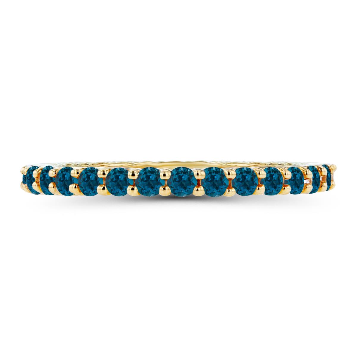14K Yellow Gold 2mm Round London Blue Topaz Micropave Eternity Ring