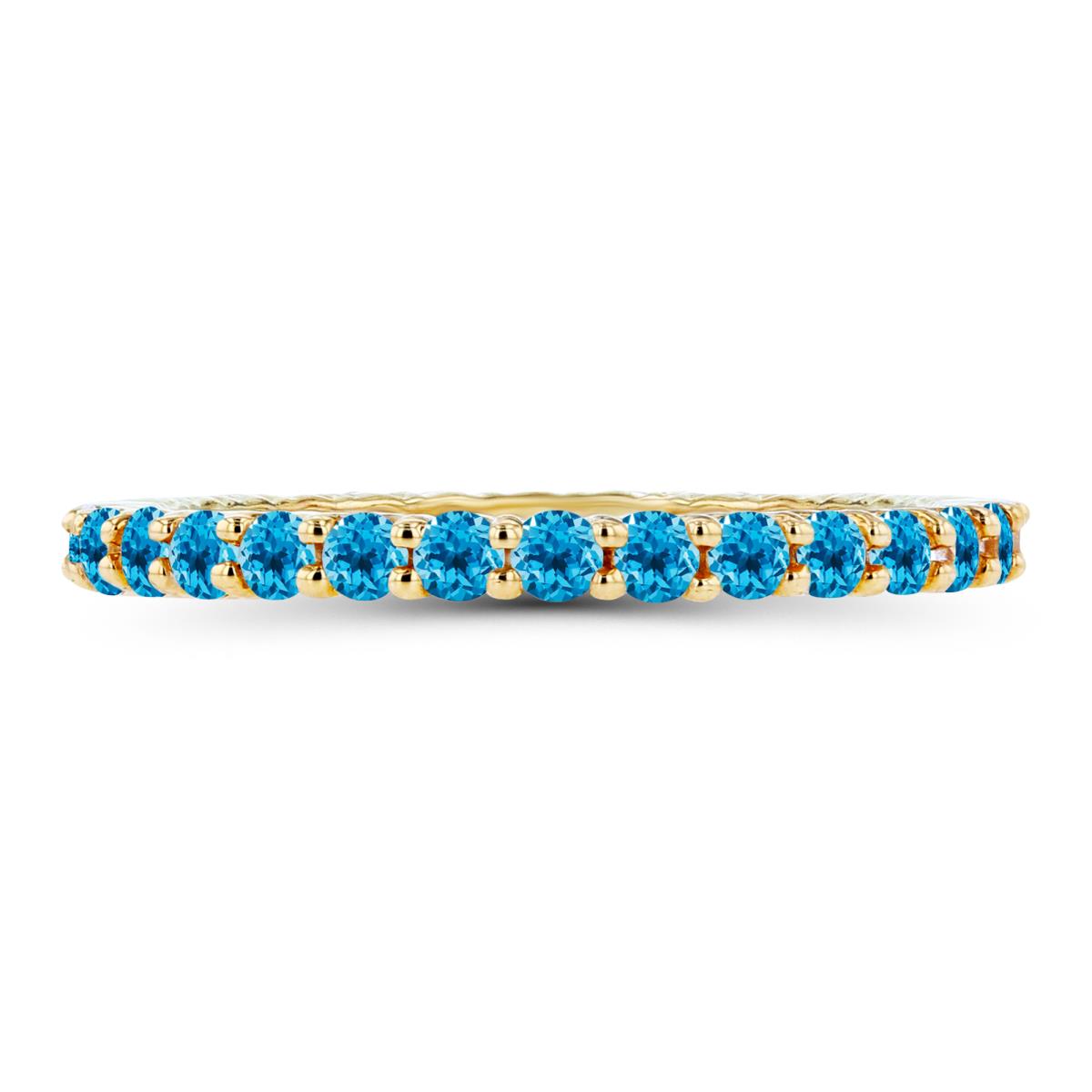 14K Yellow Gold 2mm Round Swiss Blue Topaz Micropave Eternity Ring