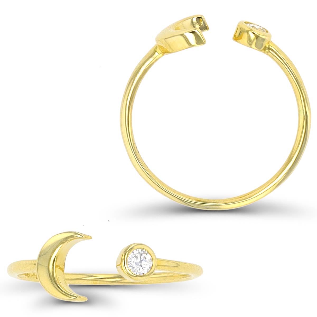 14K Yellow Gold 2.75mm RD Bezel Crescent Moon Fashion Ring