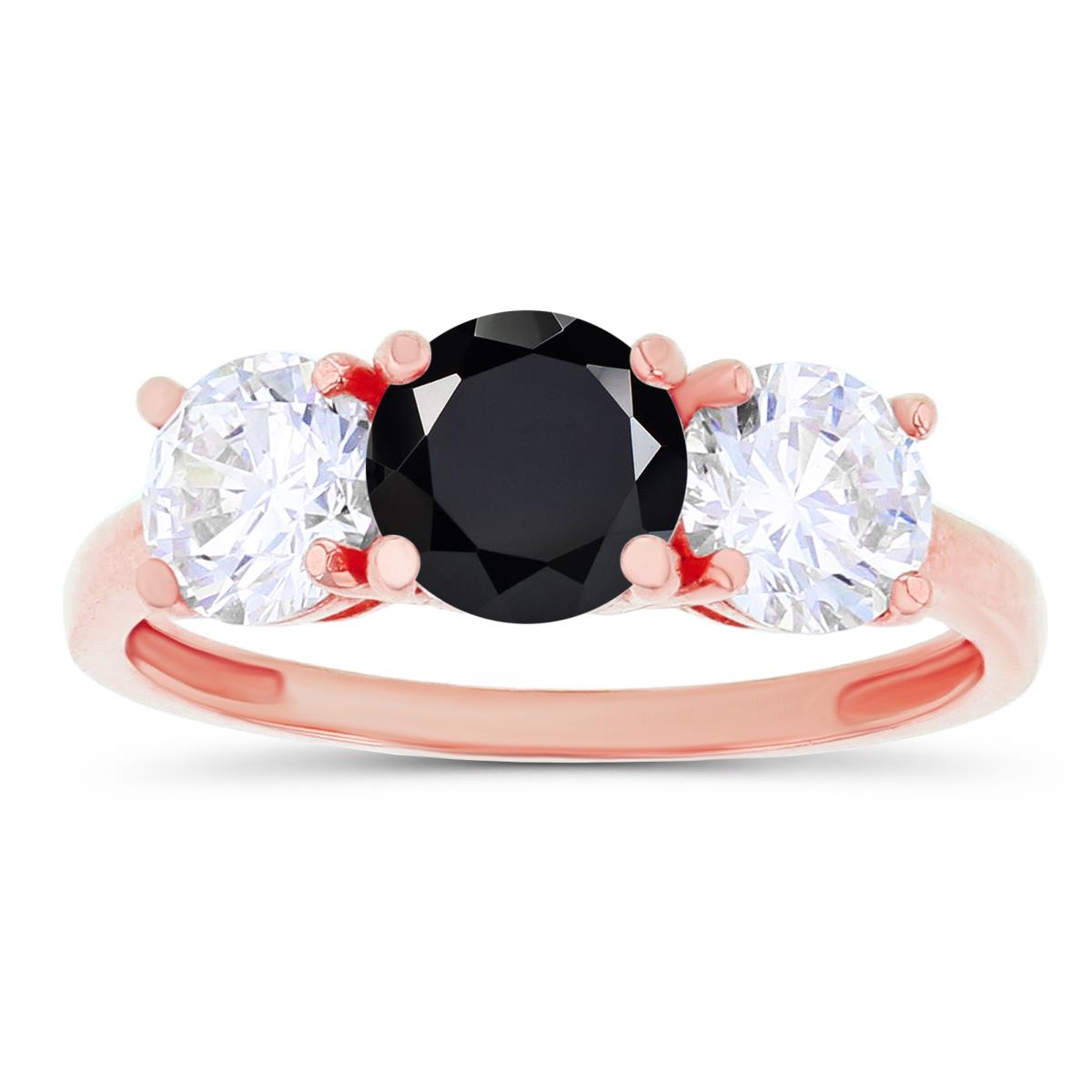 Sterling Silver Rose 3-Stones Onyx & Created White Sapphire Anniversary Ring