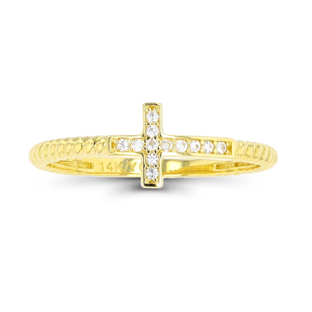 14K Yellow Gold Paved Cross Twist Fashion Ring