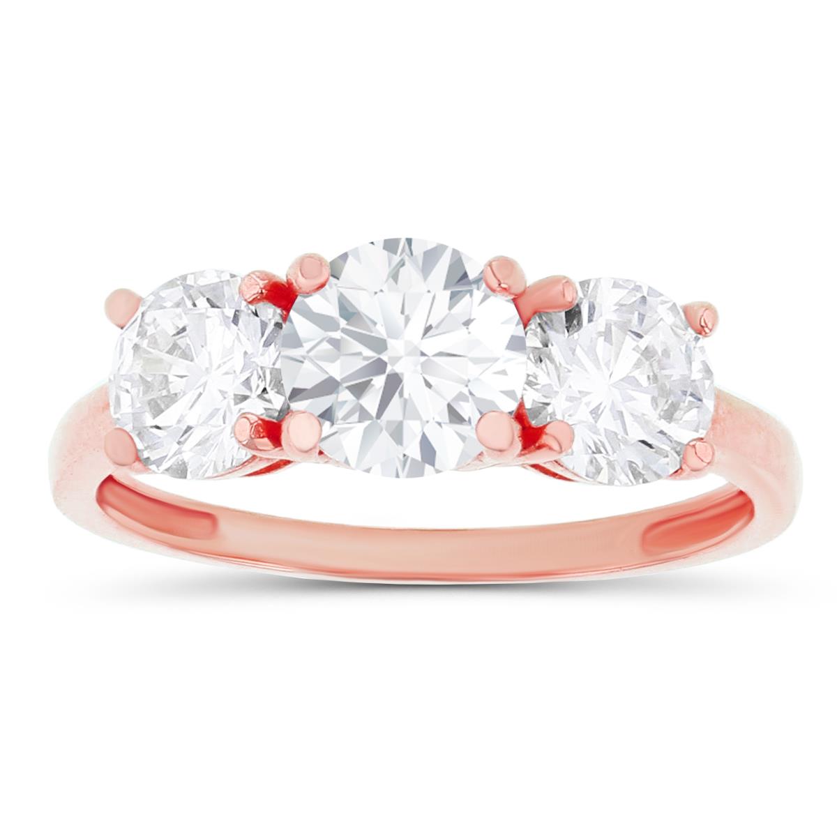 14K Rose Gold 3-Stones Created White Sapphire Anniversary Ring