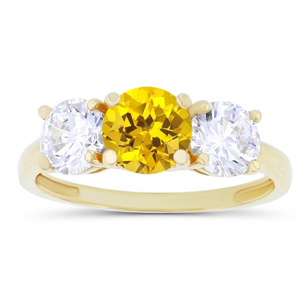 14K Yellow Gold 3-Stones Created Yellow Sapphire & Created White Sapphire Anniversary Ring