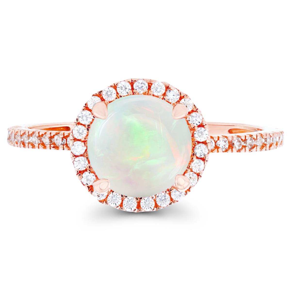 Sterling Silver Rose 7mm Opal & Created White Sapphire Halo Engagement Ring