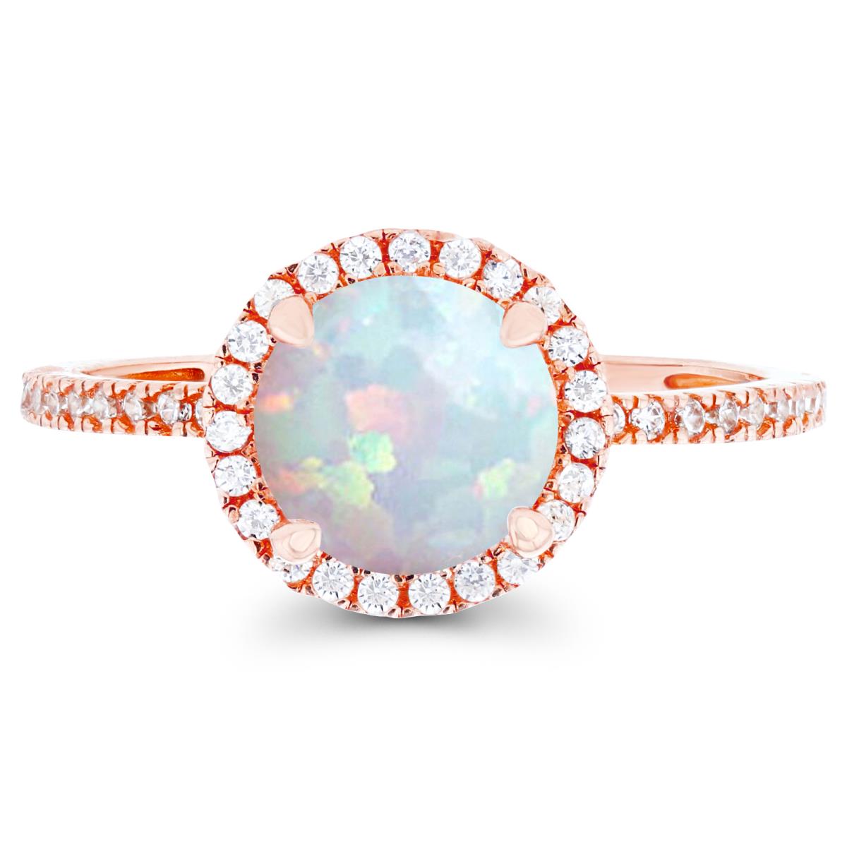 Sterling Silver Rose 7mm Created Opal & Created White Sapphire Halo Engagement Ring