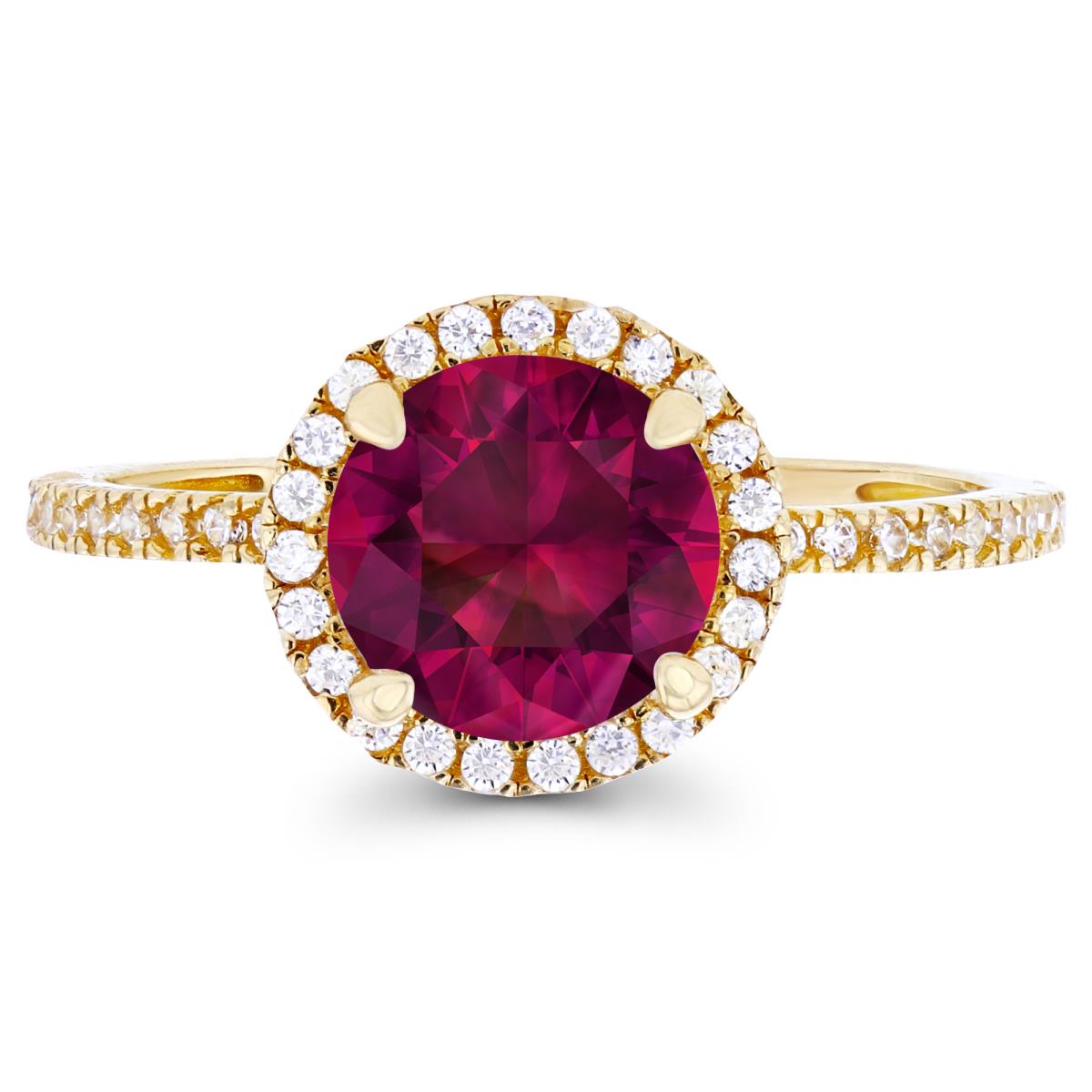 14K Yellow Gold 7mm Created Ruby & Created White Sapphire Halo Engagement Ring