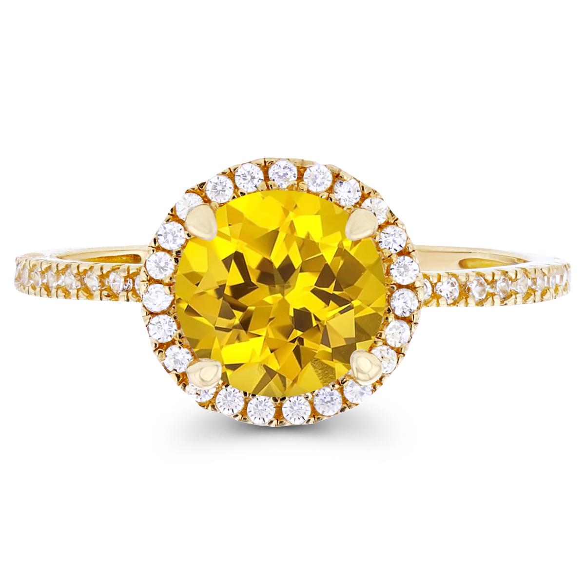 Sterling Silver Yellow 7mm Created Yellow Sapphire & Created White Sapphire Halo Engagement Ring