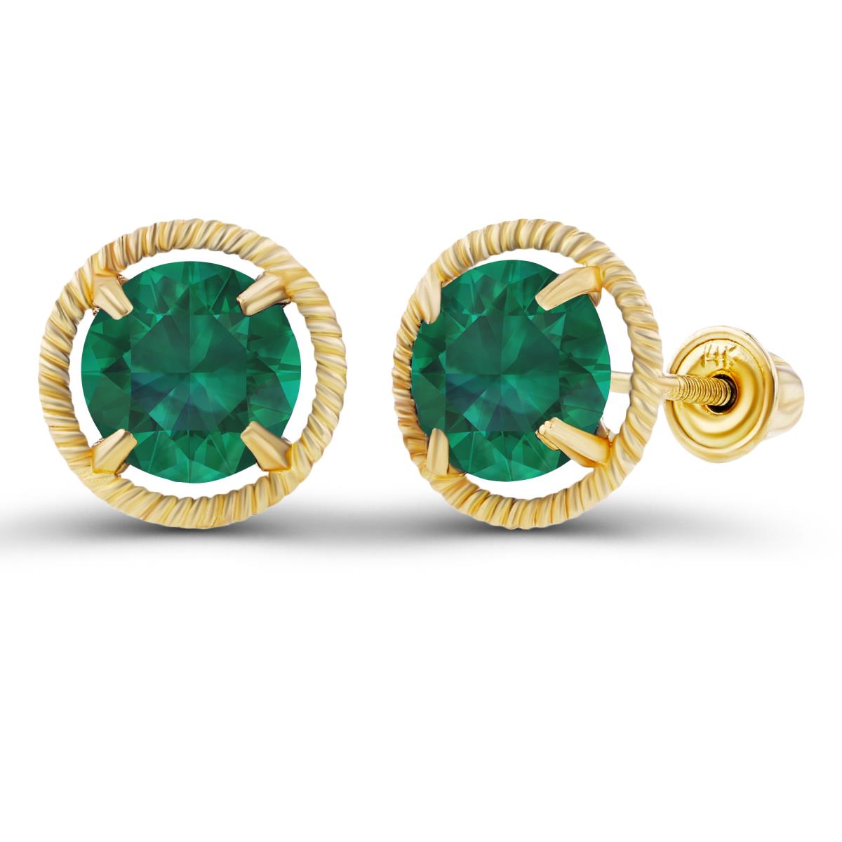 Sterling Silver Yellow 6mm Round Created Emerald Milgrain Halo Screwback Earrings