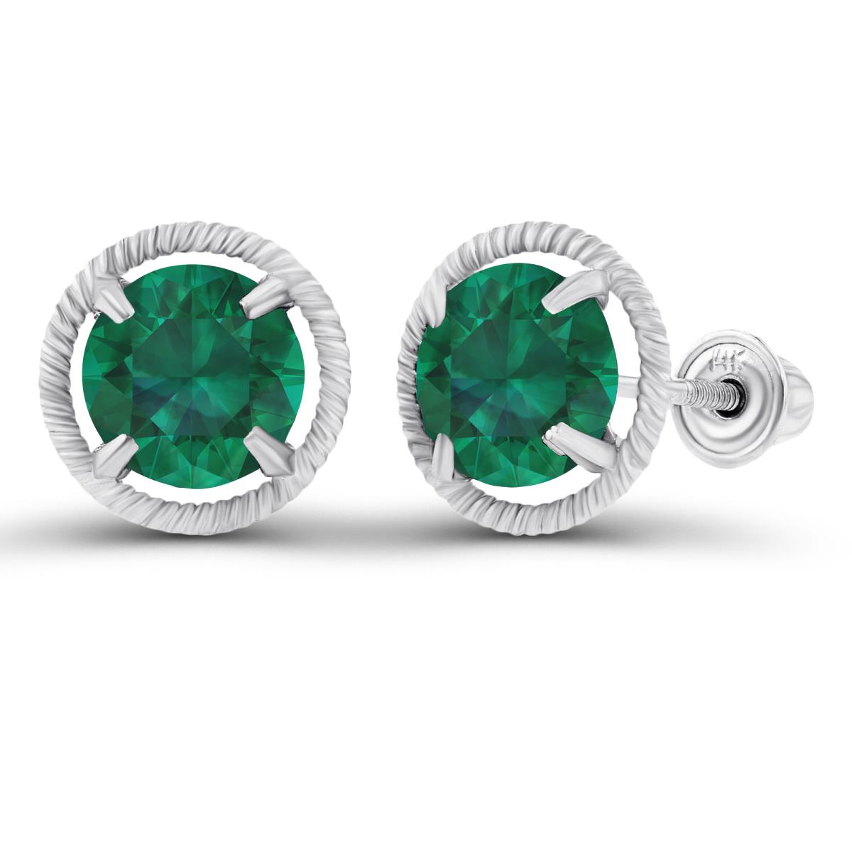 Sterling Silver Rhodium 6mm Round Created Emerald Milgrain Halo Screwback Earrings