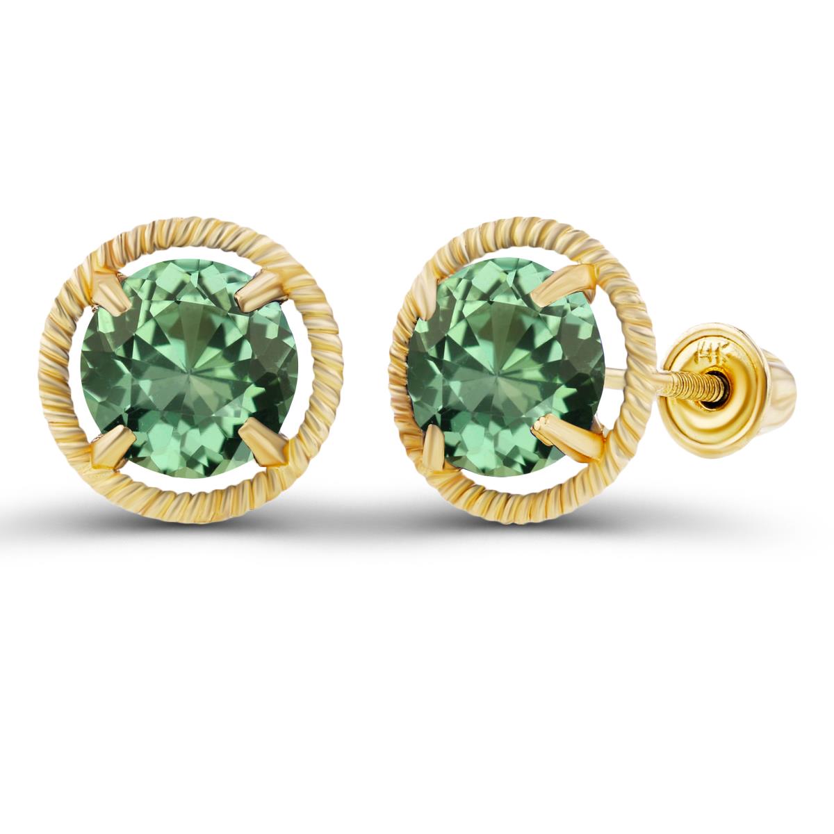 Sterling Silver Yellow 6mm Round Created Green Sapphire Milgrain Halo Screwback Earrings