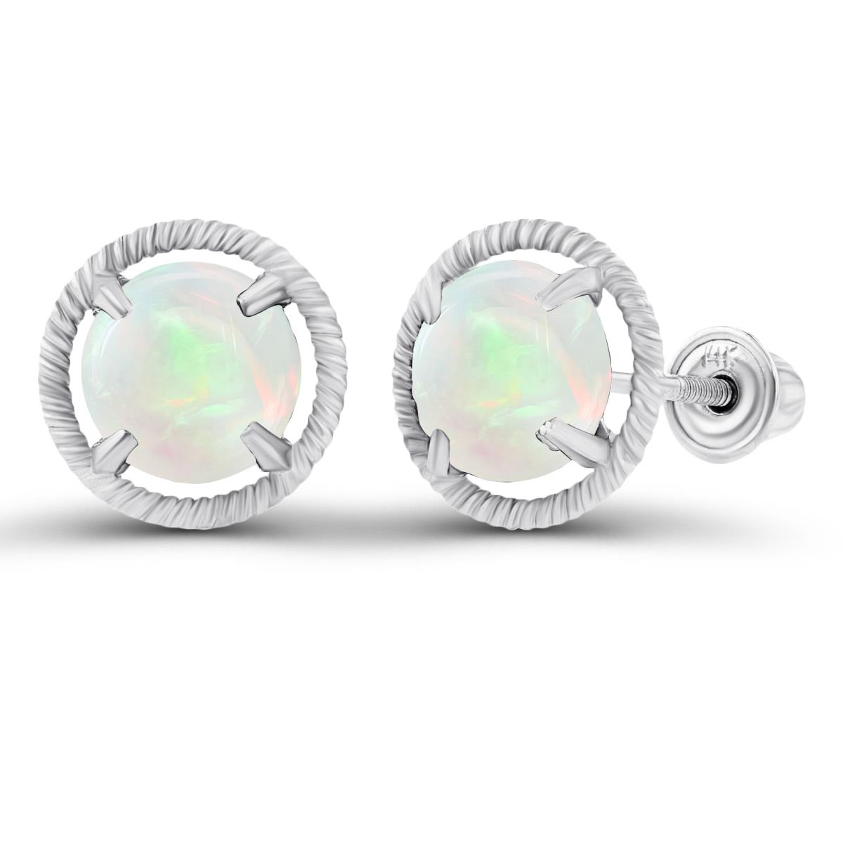Sterling Silver Rhodium 6mm Round Opal Milgrain Halo Screwback Earrings