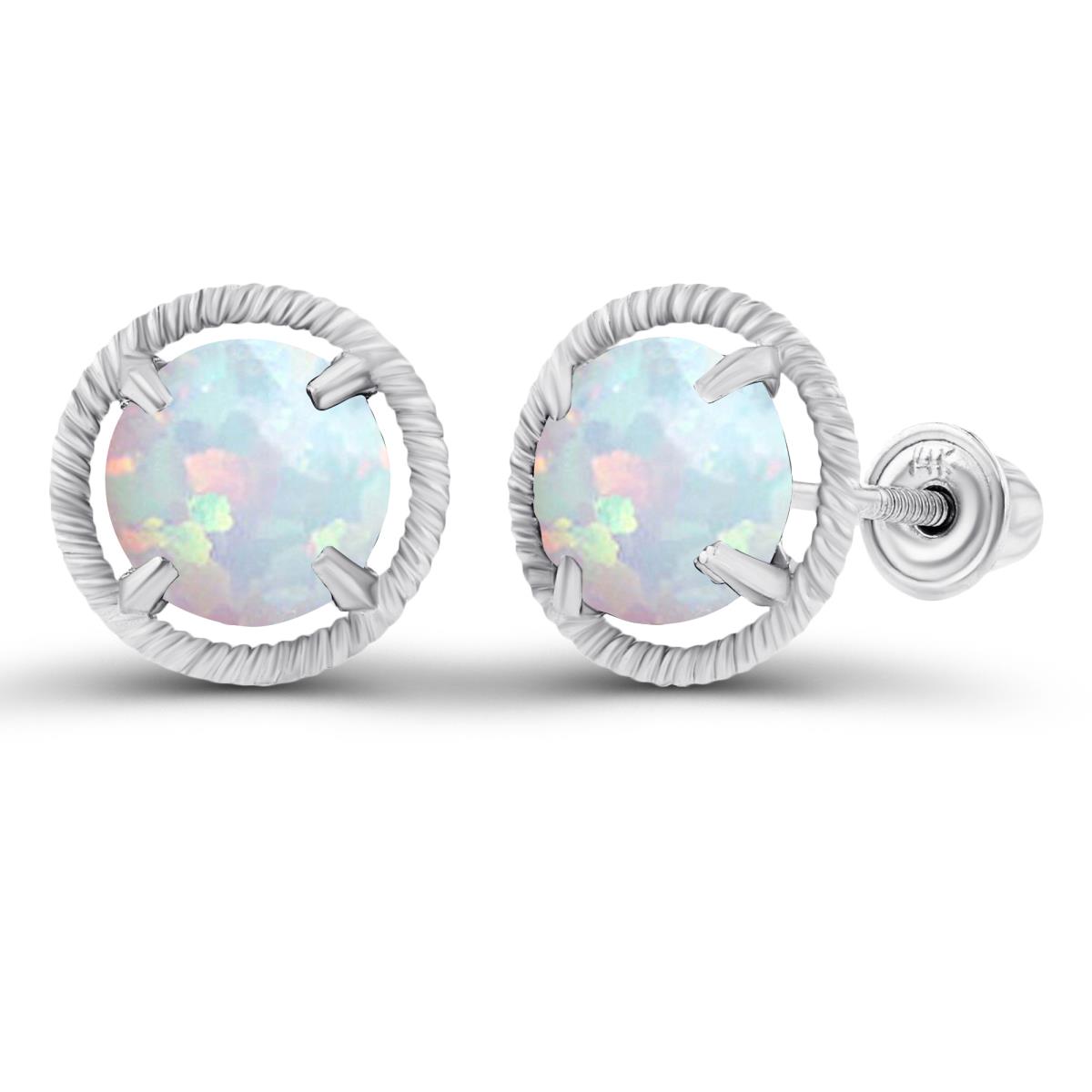 Sterling Silver Rhodium 6mm Round Created Opal Milgrain Halo Screwback Earrings