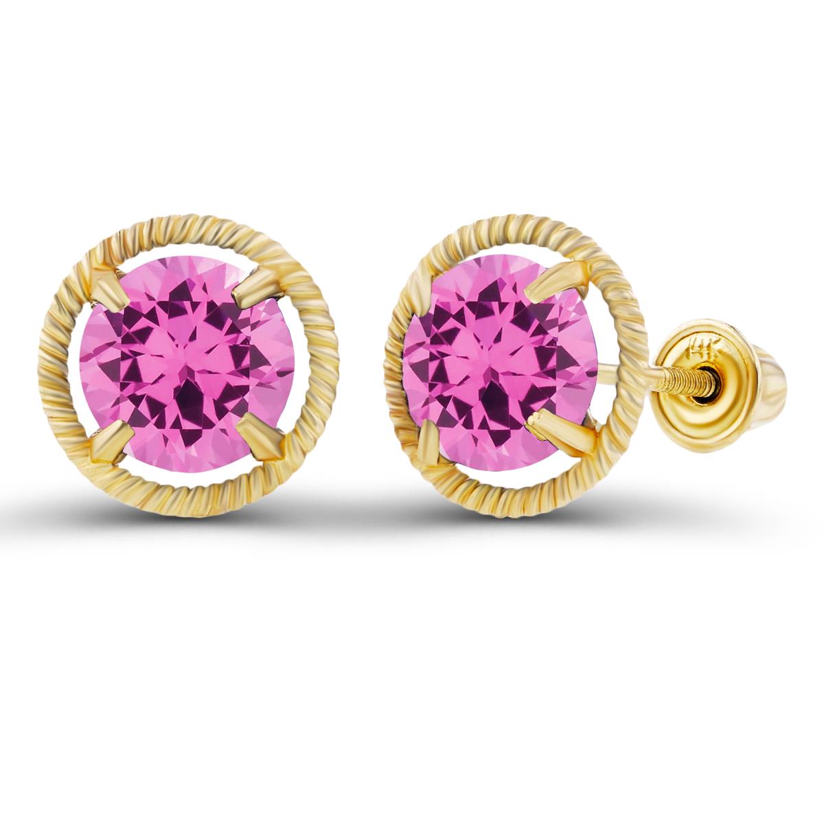 Sterling Silver Yellow 6mm Round Created Pink Sapphire Milgrain Halo Screwback Earrings