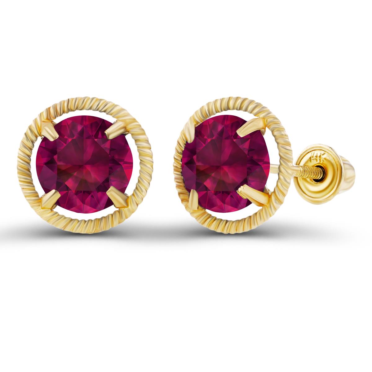 Sterling Silver Yellow 6mm Round Created Ruby Milgrain Halo Screwback Earrings