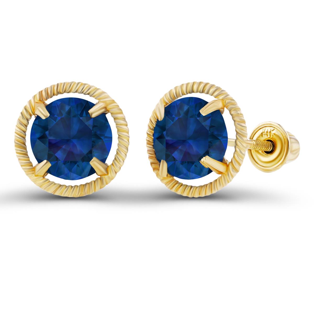 Sterling Silver Yellow 6mm Round Created Blue Sapphire Milgrain Halo Screwback Earrings