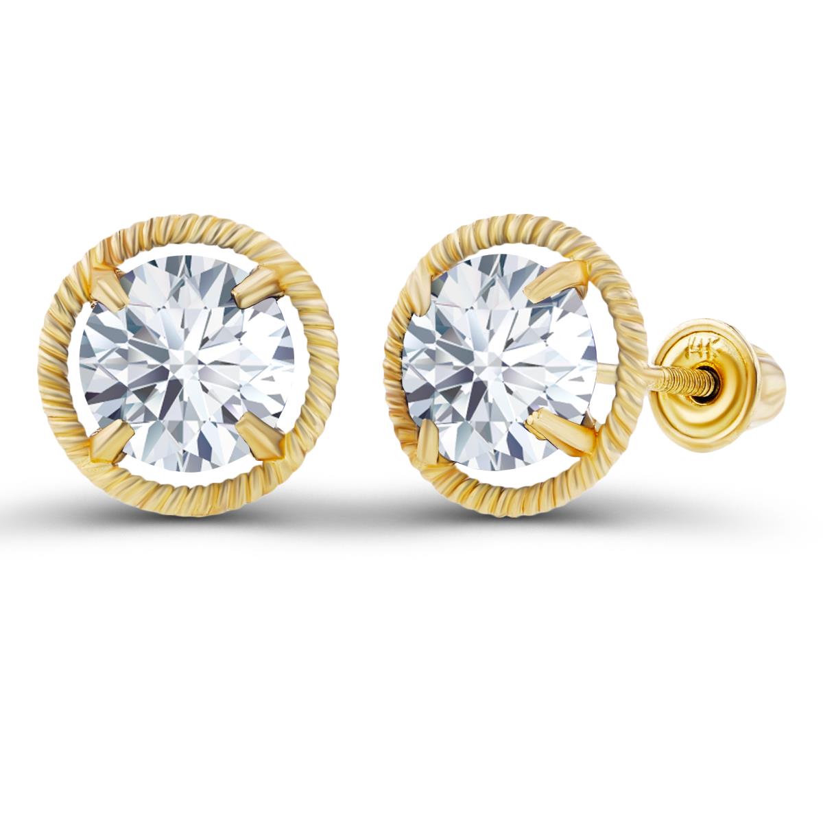 Sterling Silver Yellow 6mm Round Created White Sapphire Milgrain Halo Screwback Earrings