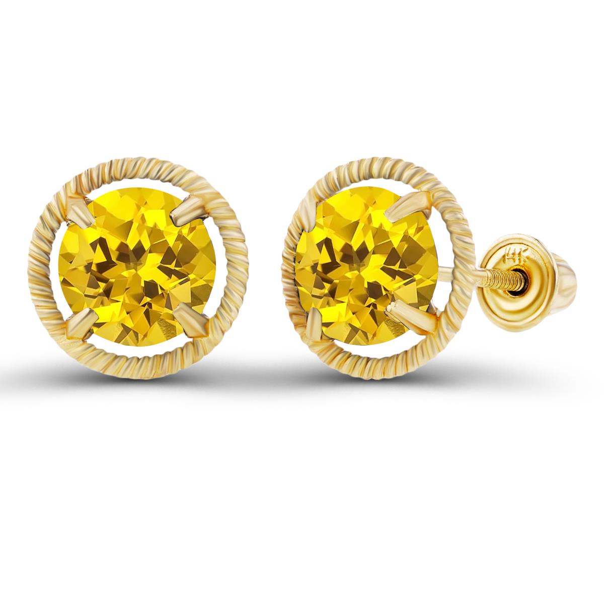 Sterling Silver Yellow 6mm Round Created Yellow Sapphire Milgrain Halo Screwback Earrings