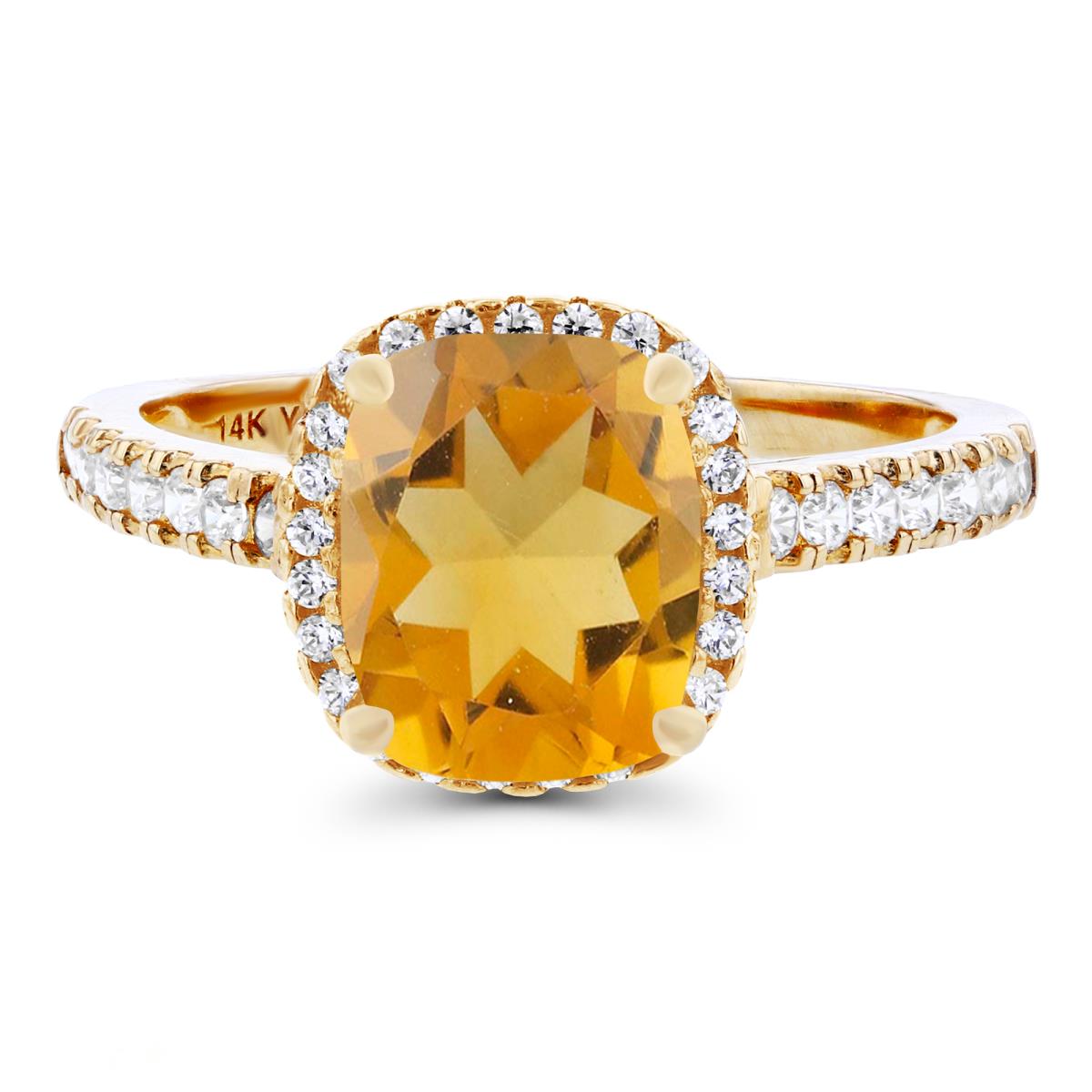 Sterling Silver Yellow 9x7mm Cushion Citrine & Created White Sapphire Halo Ring