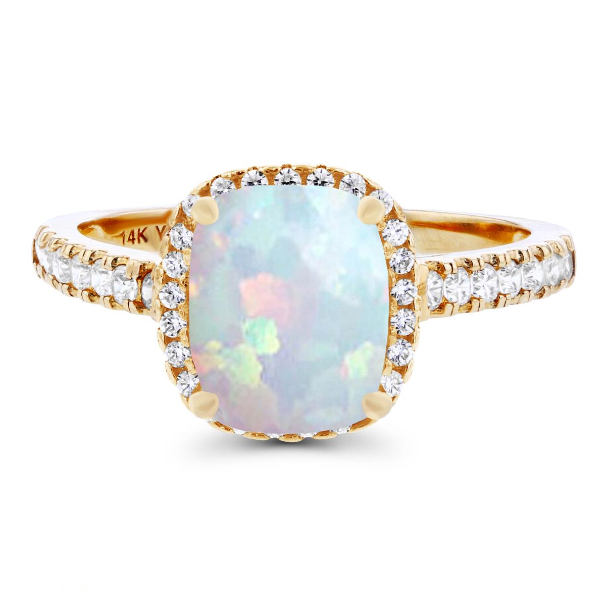 Sterling Silver Yellow 9x7mm Cushion Created Opal & Created White Sapphire Halo Ring