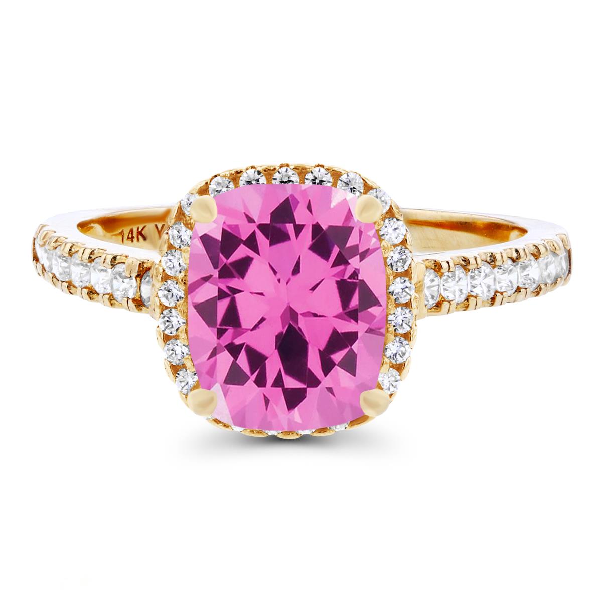 Sterling Silver Yellow 9x7mm Cushion Created Pink Sapphire & Created White Sapphire Halo Ring