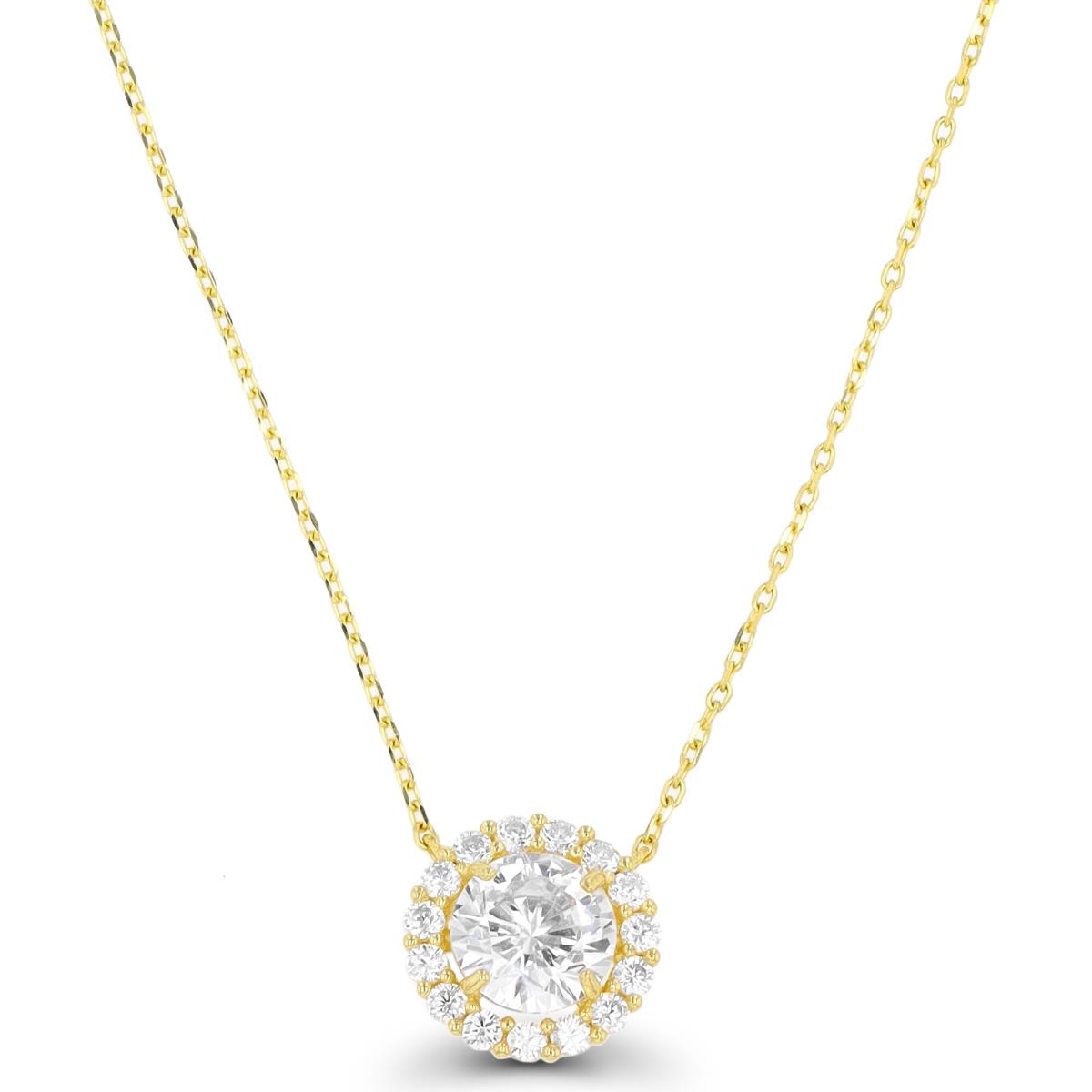 14K Yellow Gold 9x9mm Round CZ Halo 16"+2" Necklace