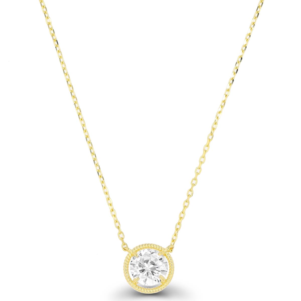 14K Yellow Gold 5mm Round Cut CZ Rope Halo 16"+2" Necklace