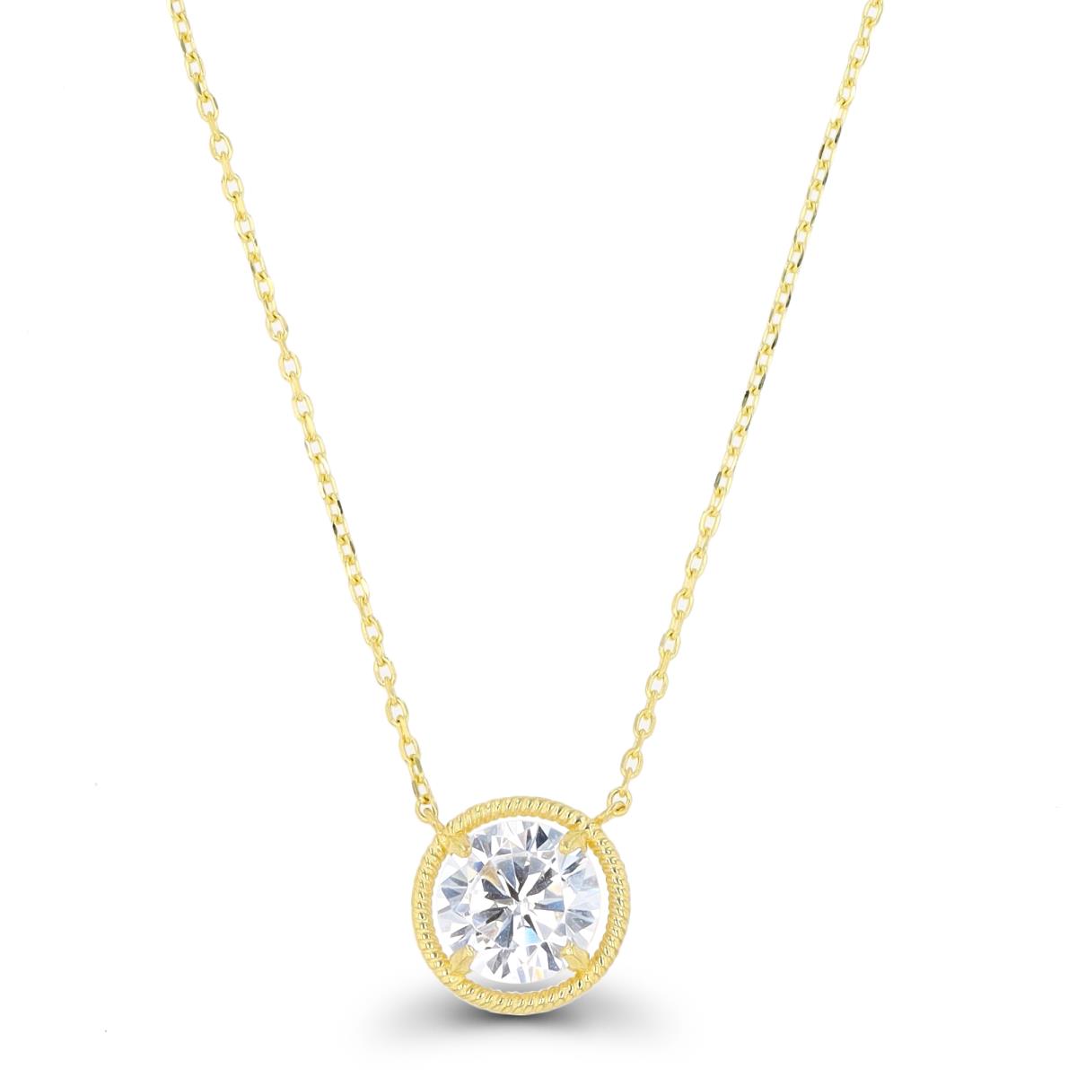 14K Yellow Gold 6mm Round CZ Rope Halo 16"+2" Necklace