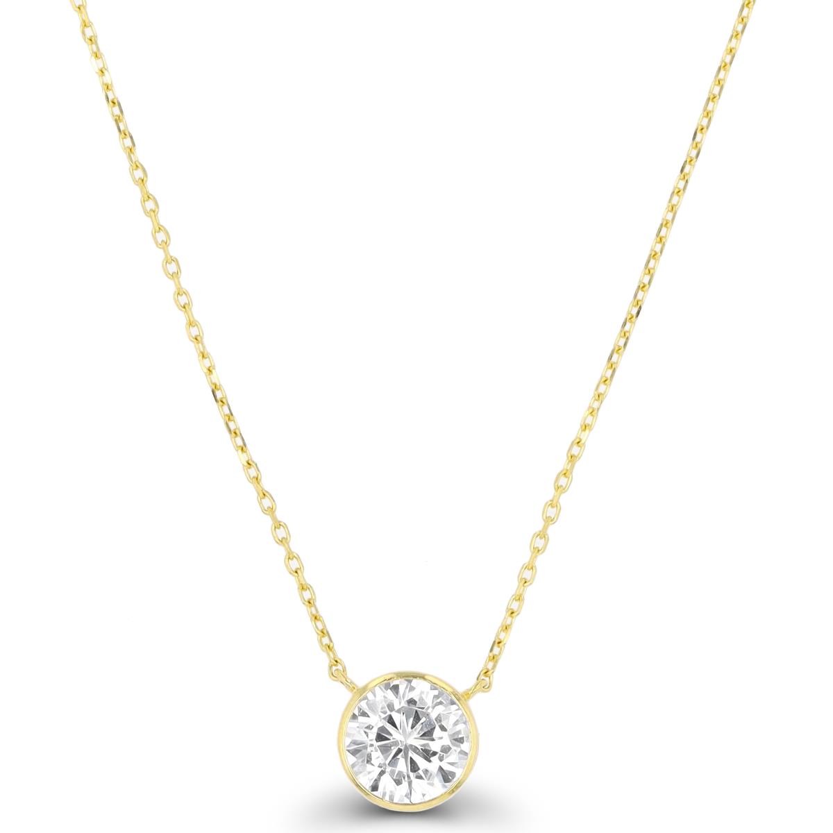 14K Yellow Gold 6mm Round CZ Solitaire 16"+2" Necklace