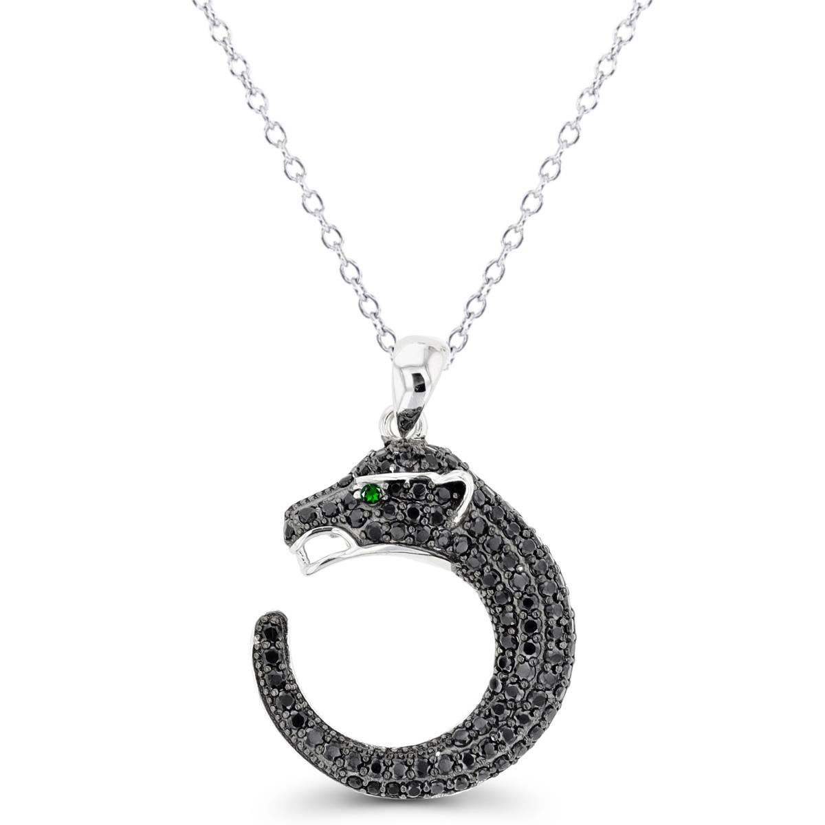 Sterling Silver Rhodium & Black Paved Black Spinel & Chrome Diopside Ouroboros 18" Necklace