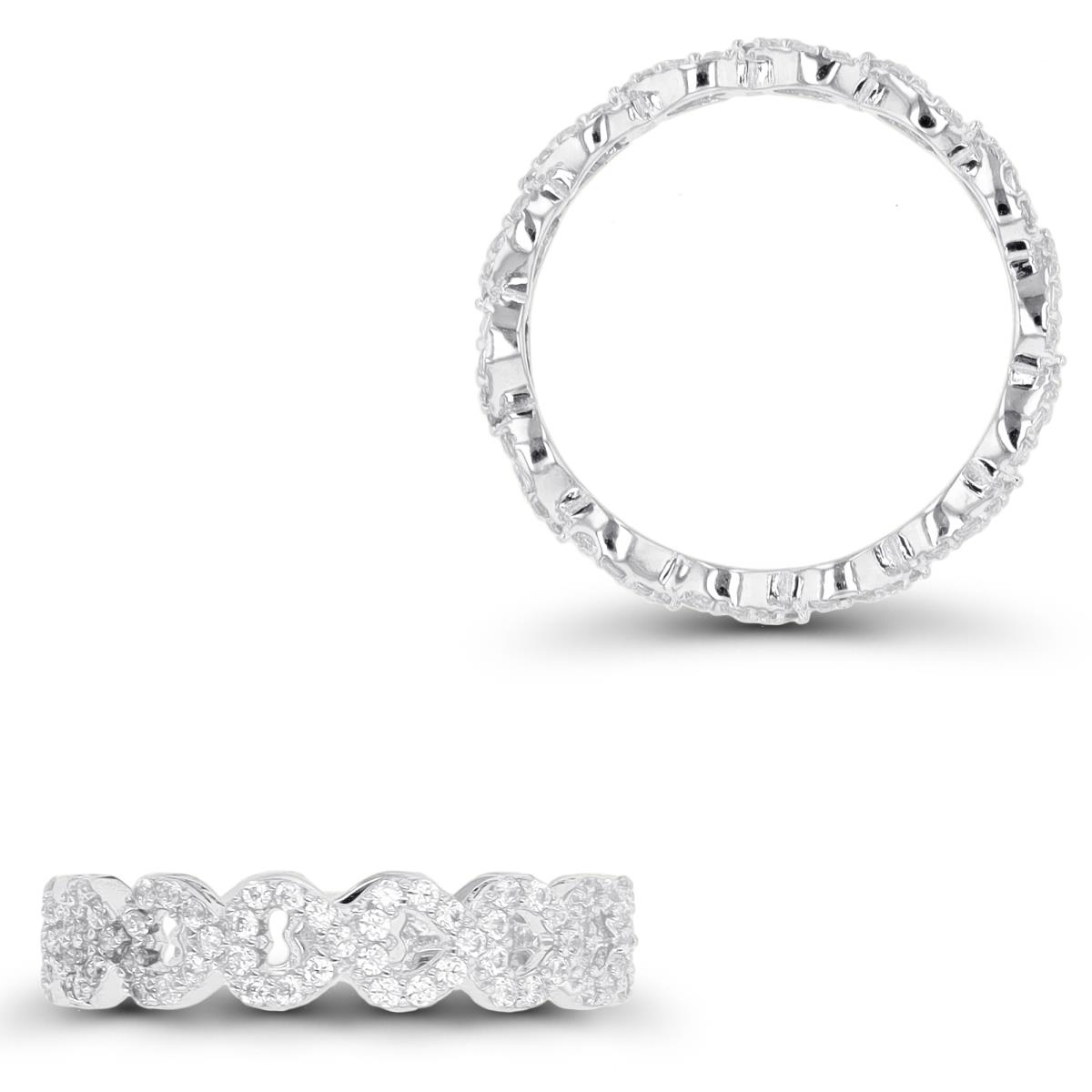 Sterling Silver Rhodium Paved Link Eternity Ring
