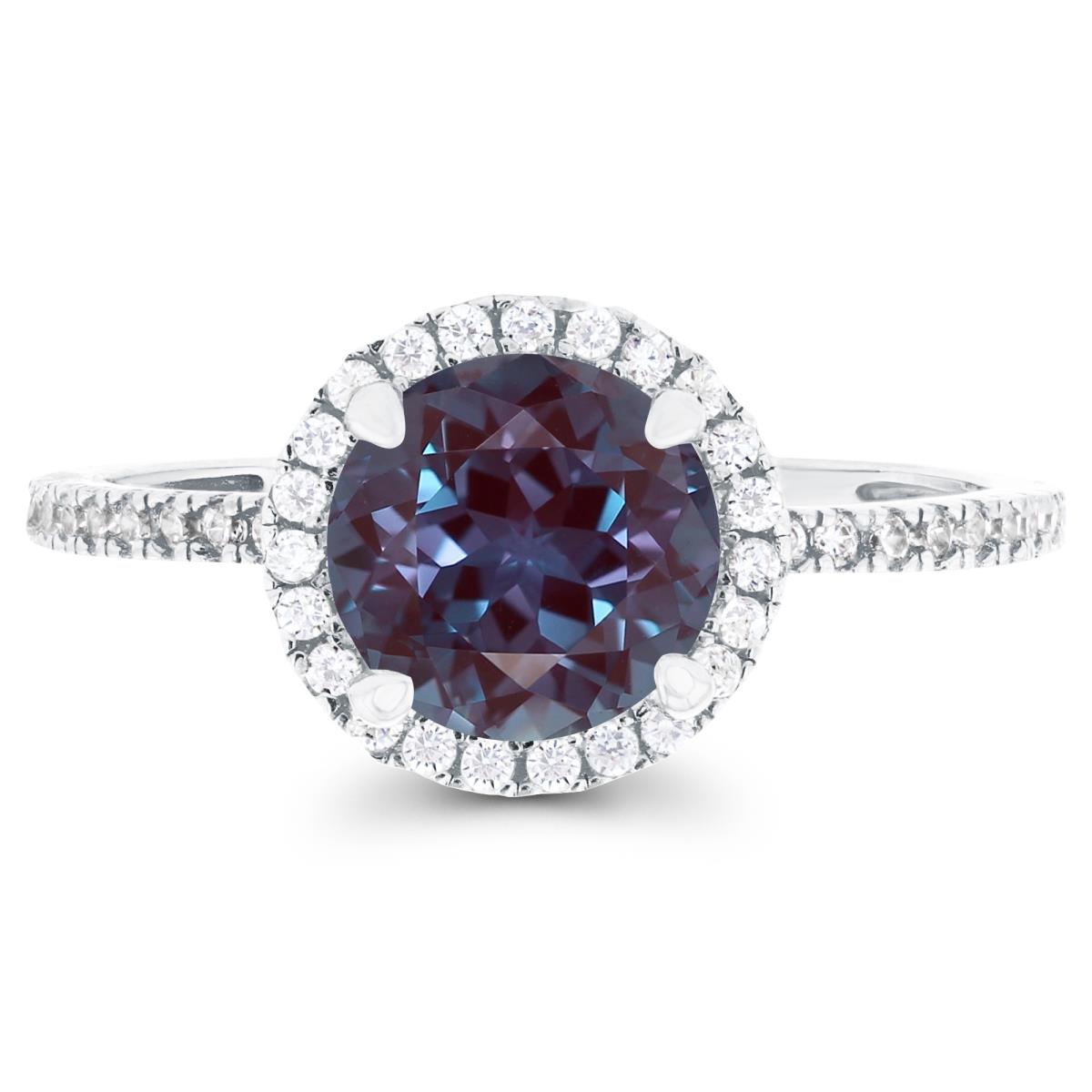 14K White Gold 7mm Created Alexandrite & Created White Sapphire Halo Engagement Ring