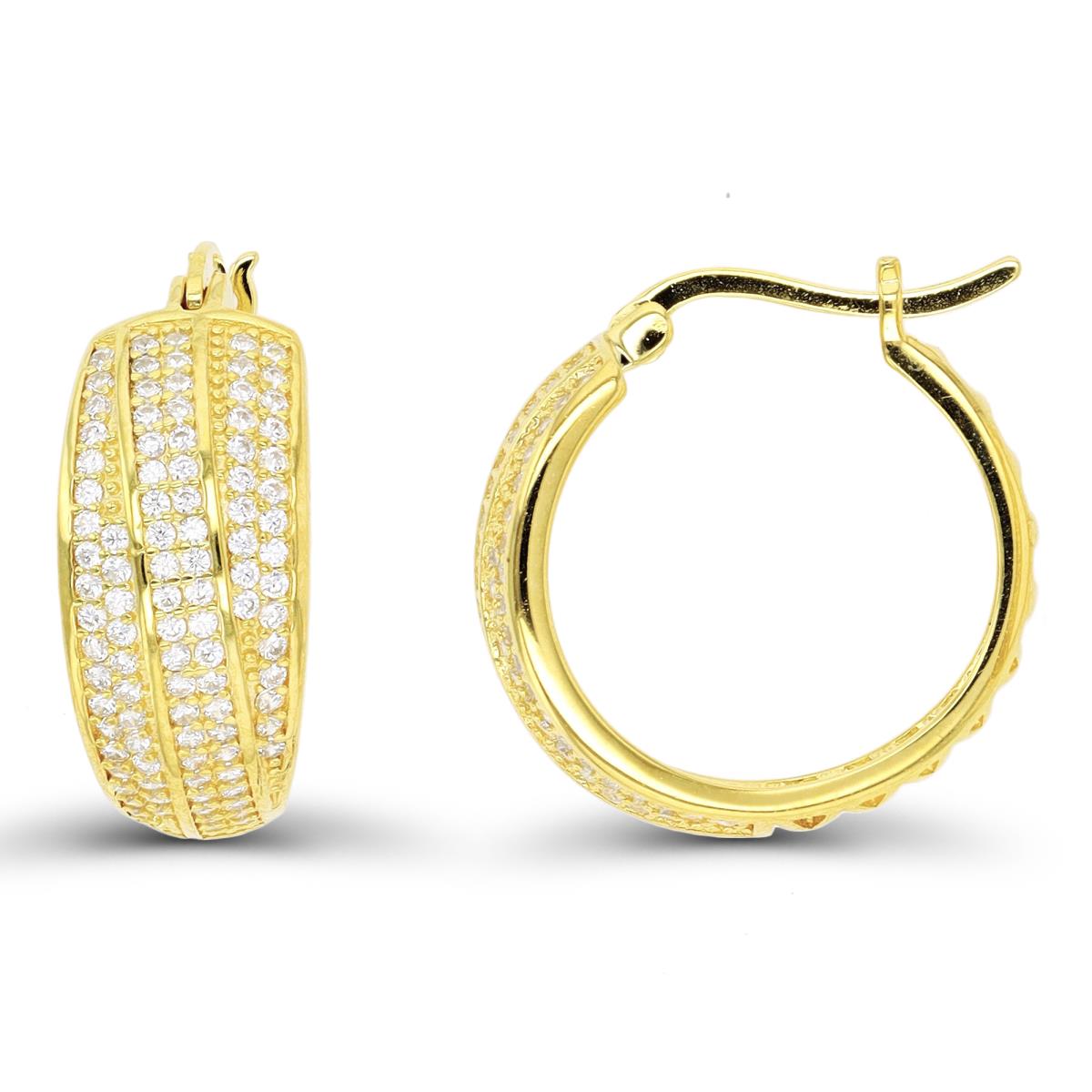 Sterling Silver Yellow 20x9mm Micropave Hoop Earring