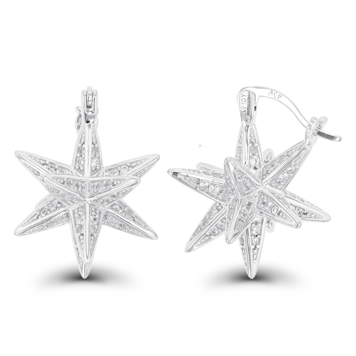 Sterling Silver Rhodium Paved Sparkling Star Earring