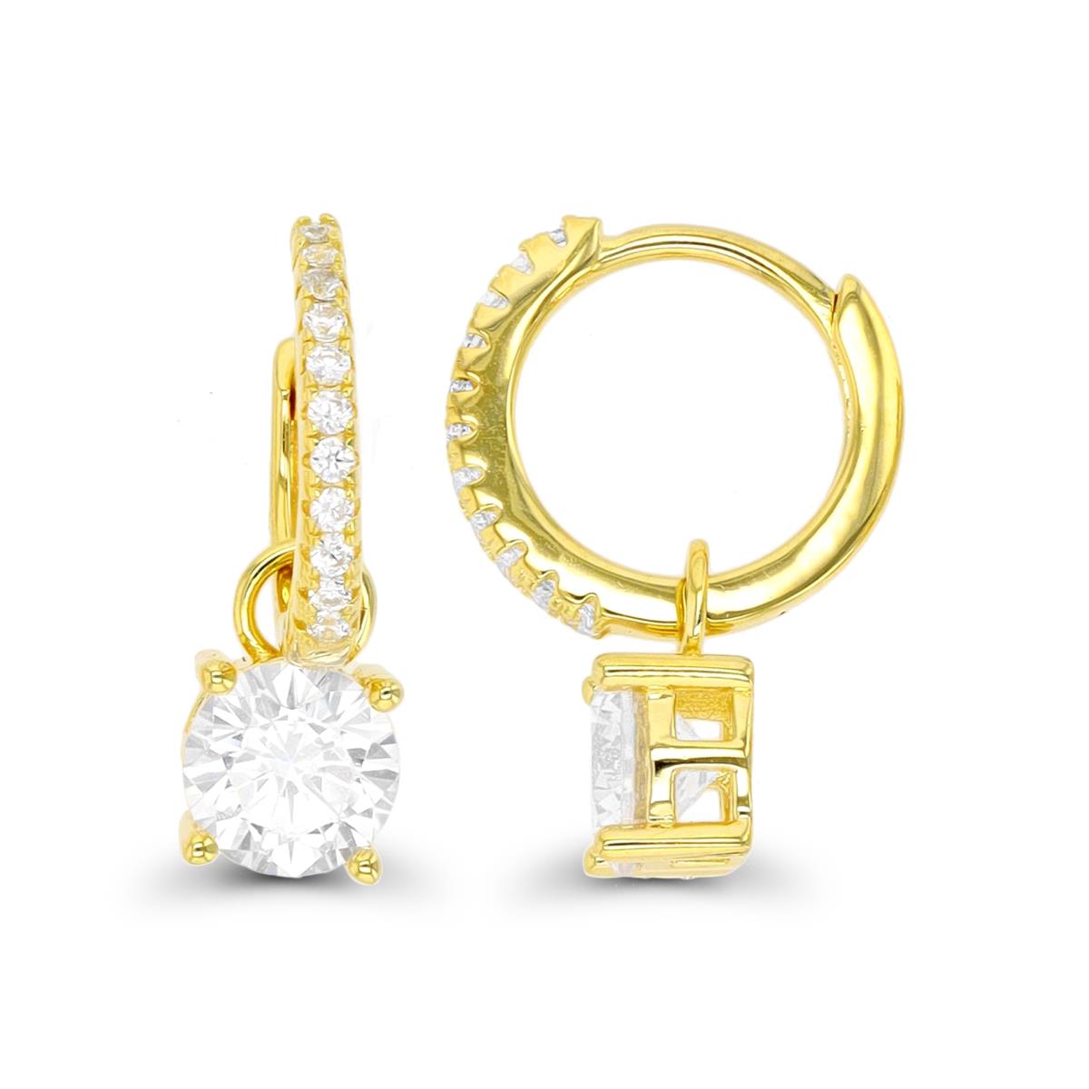 Sterling Silver Yellow 6mm Round CZ Dangling Huggie Earring