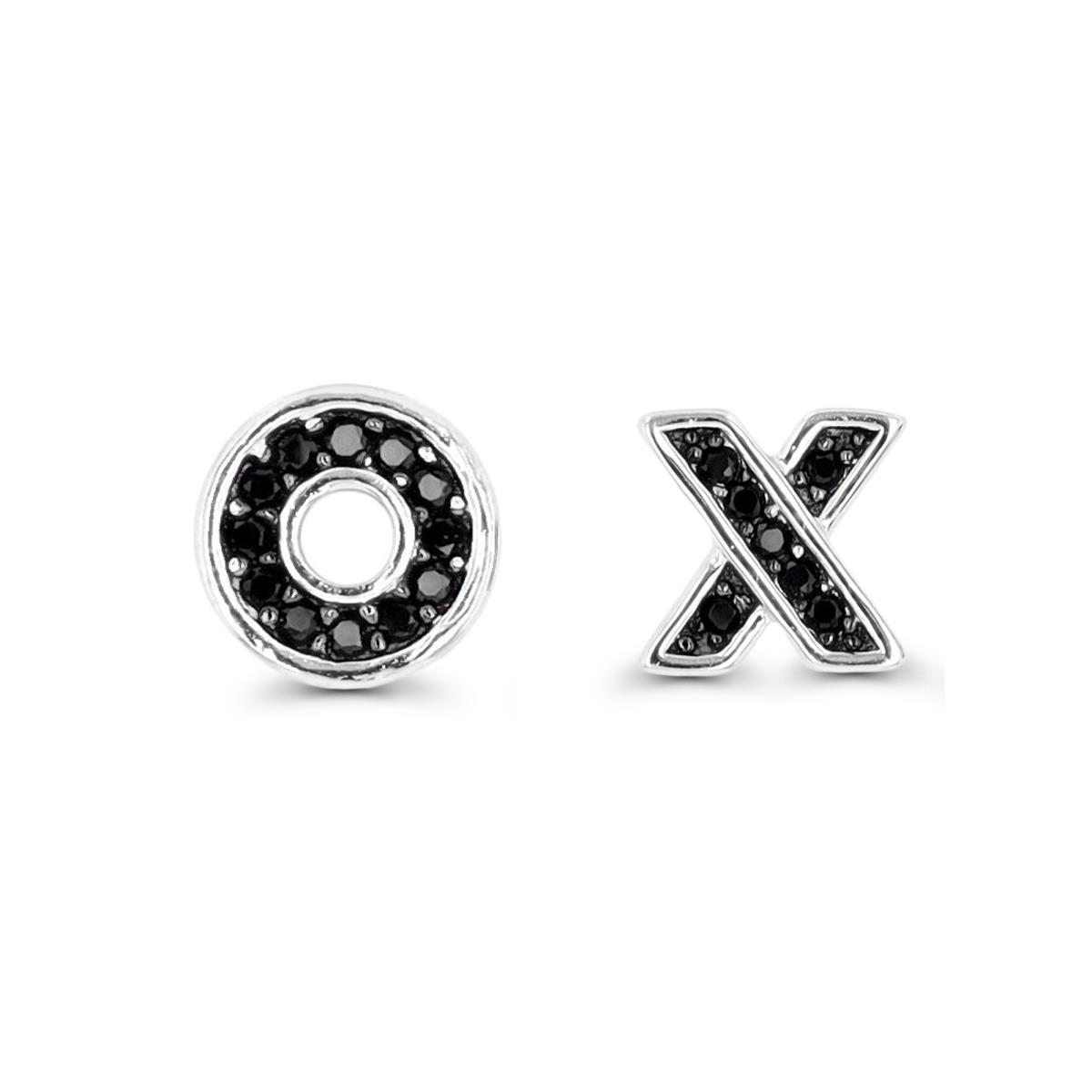 Sterling Silver Rhodium & Black Black Spinel "XO" Stud Earring