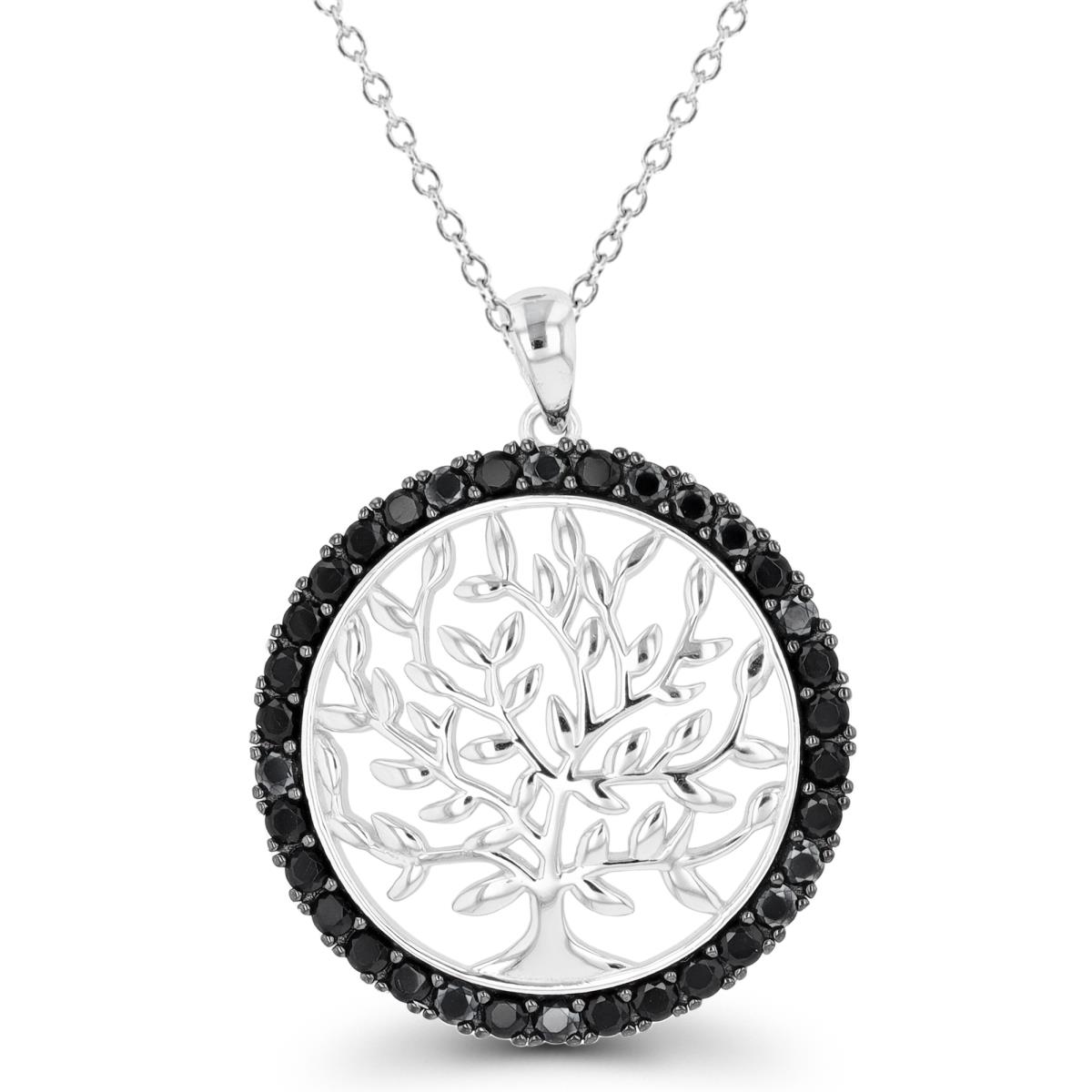 Sterling Silver Rhodium & Black Tree Of Life Black Spinel 18" Necklace