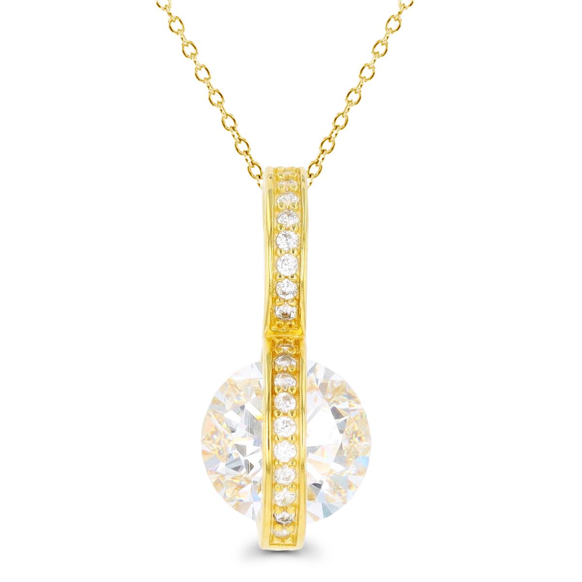 Sterling Silver Yellow 1-Micron 10mm Rd CZ Wavy 18" Necklace
