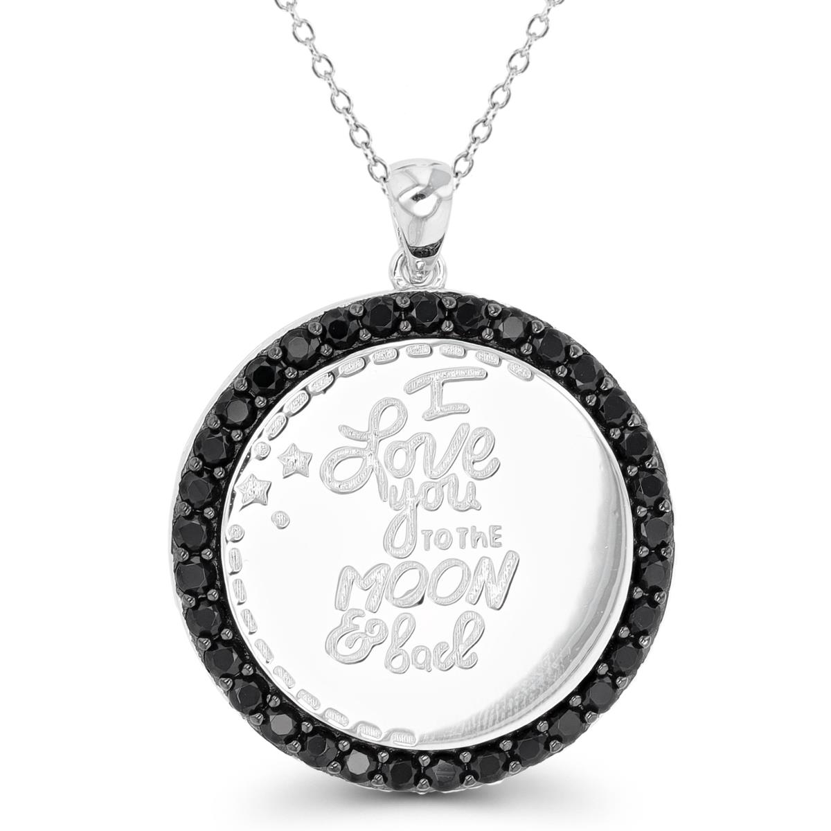 Sterling Silver Rhodium & Black "I Love You To The Moon And Back" Black Spinel 18" Necklace