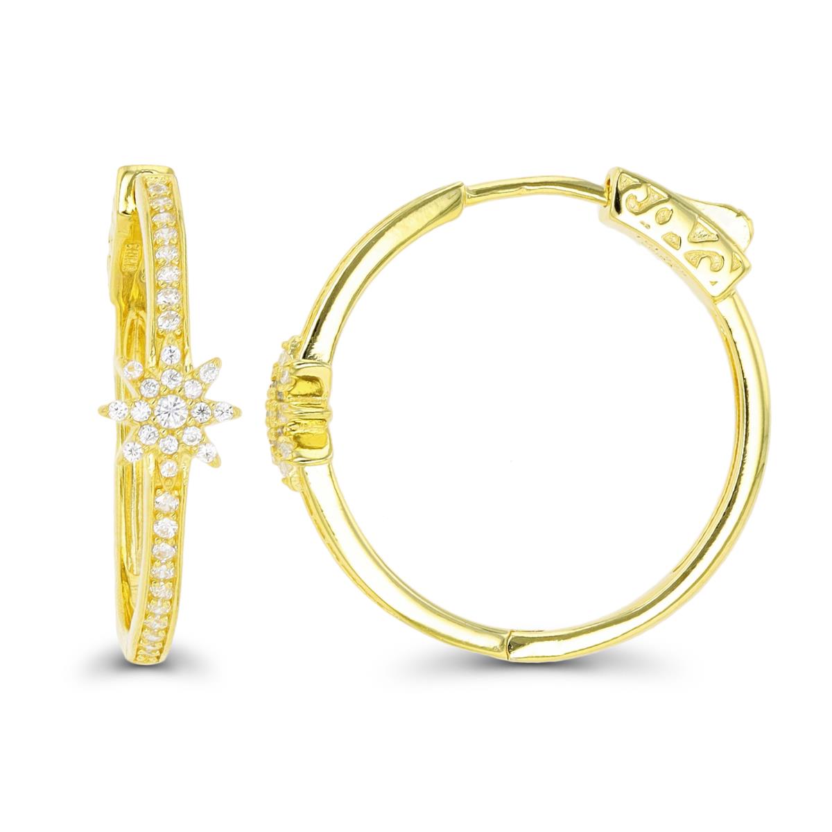 Sterling Silver Yellow 1-Micron Paved Starburst Hoop Earring