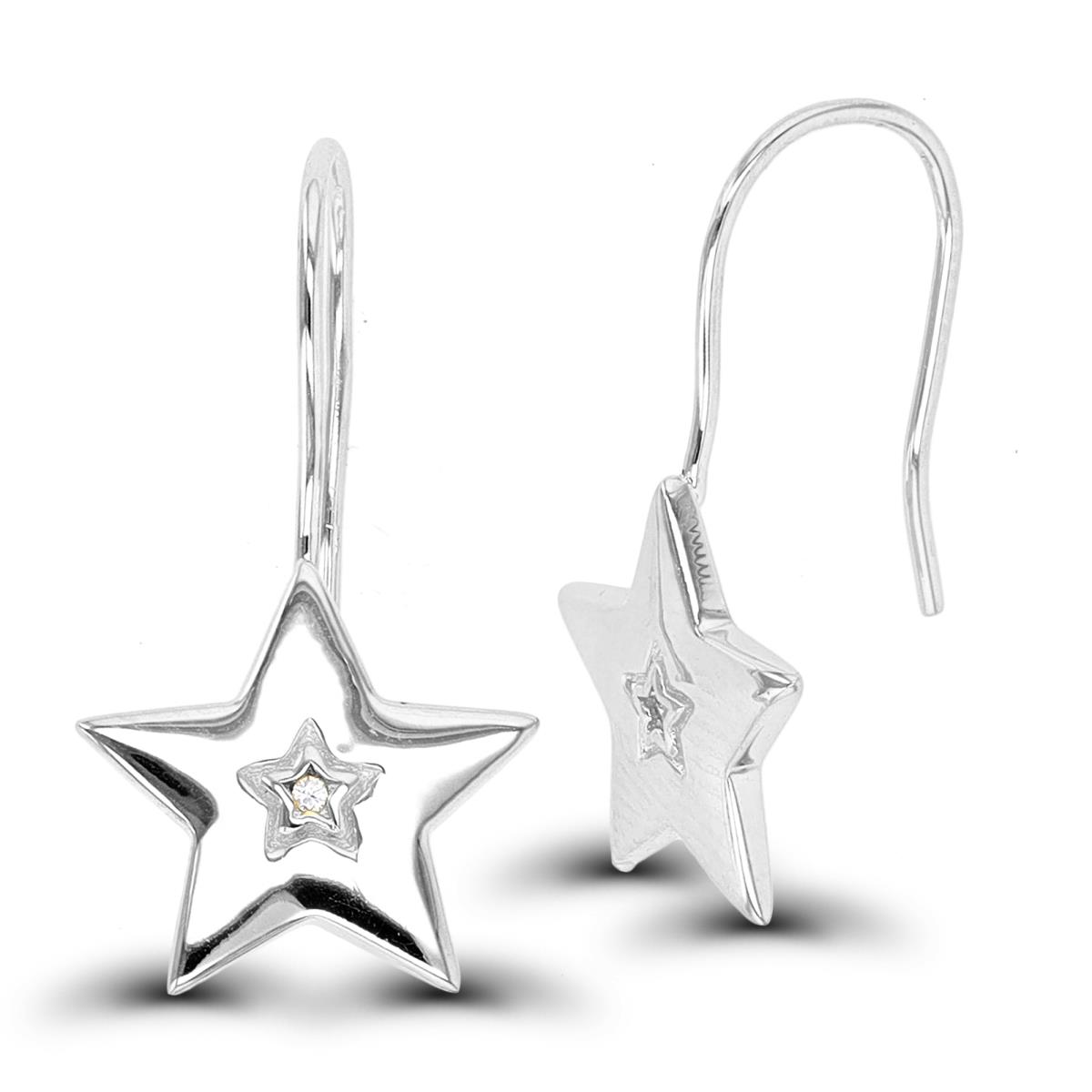 Sterling Silver Rhodium Star FishHook Earring