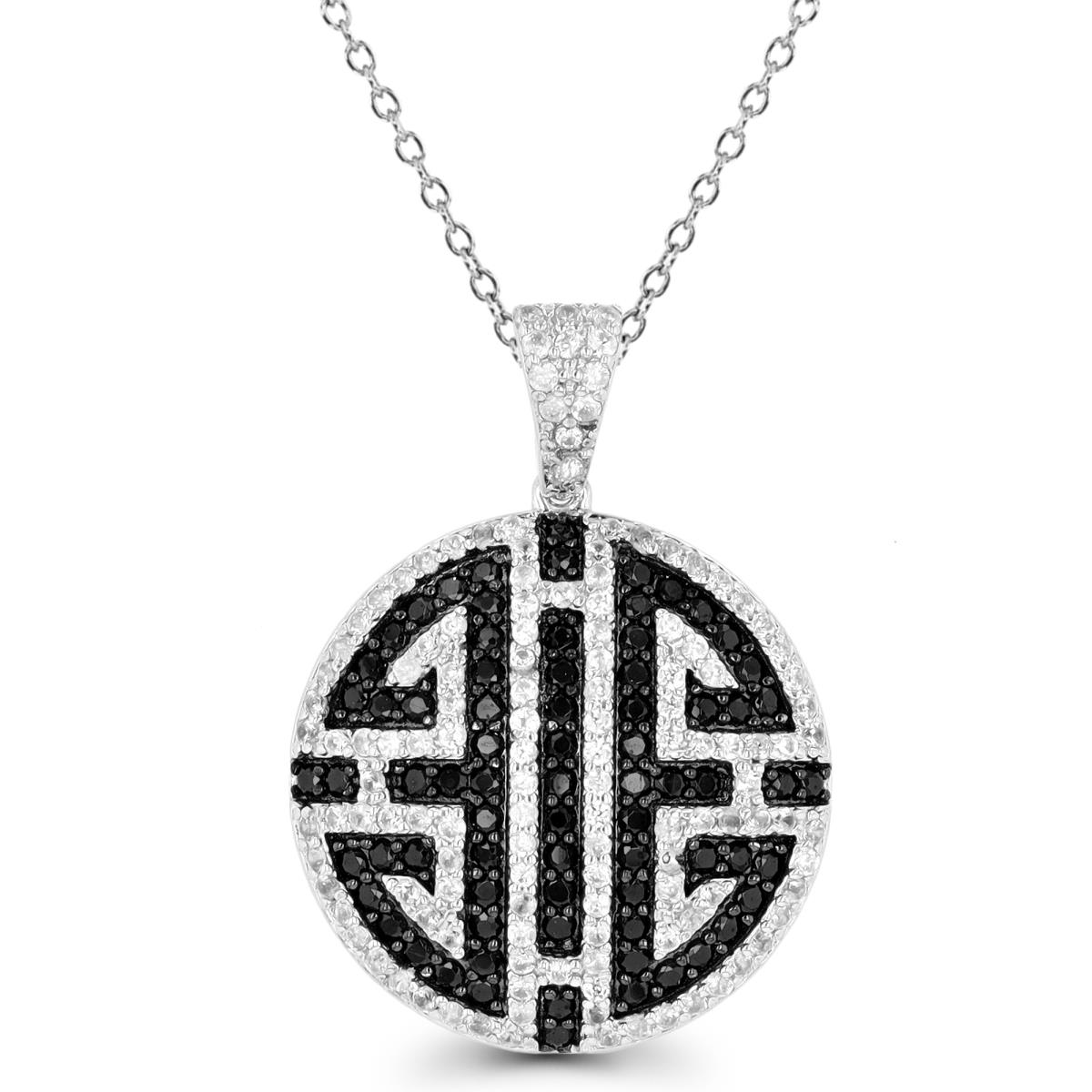 Sterling Silver Black & Rhodium Black Spinel/White Zircon Domed 18" Necklace