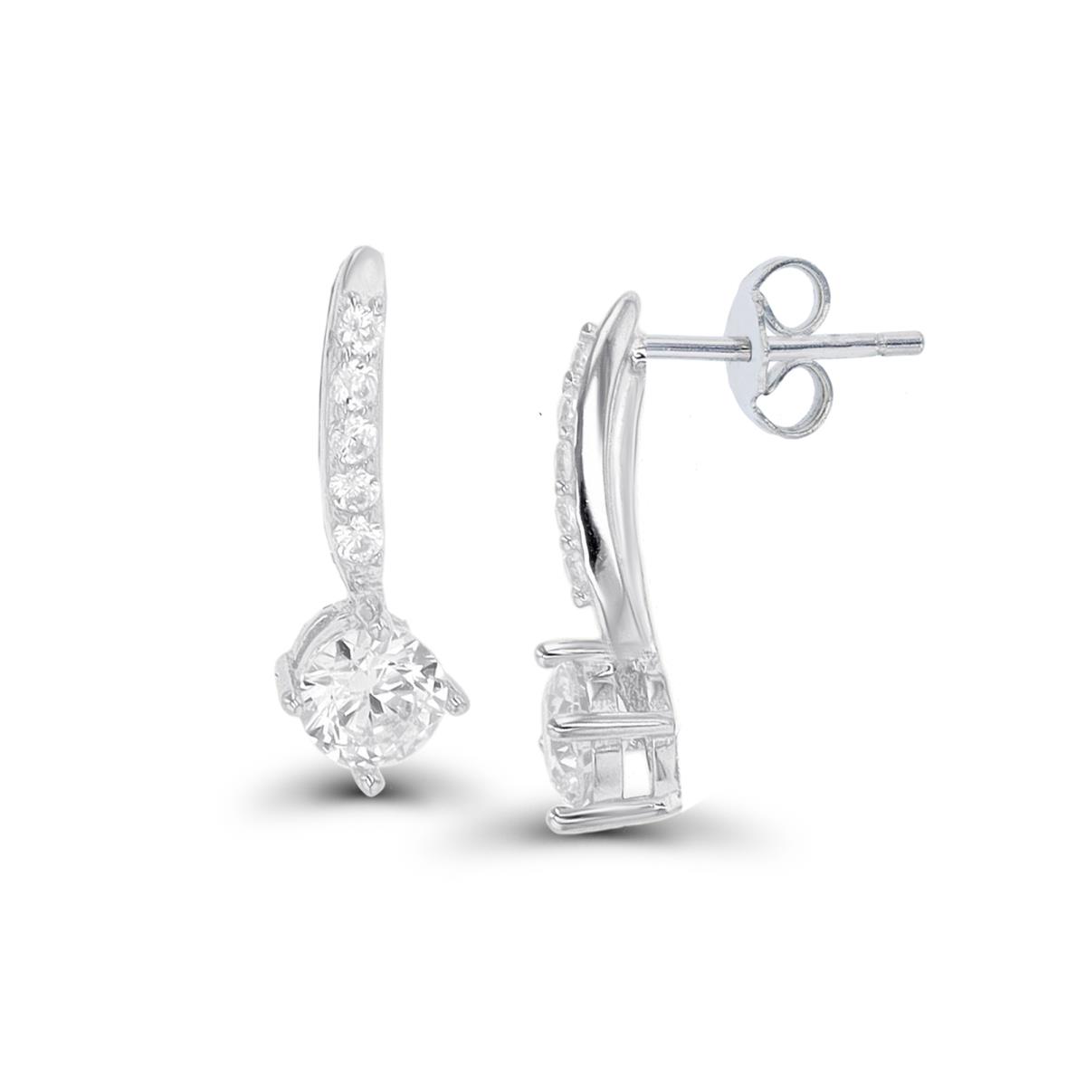 Sterling Silver Rhodium 4.5mm Rd CZ Paved Front Earring