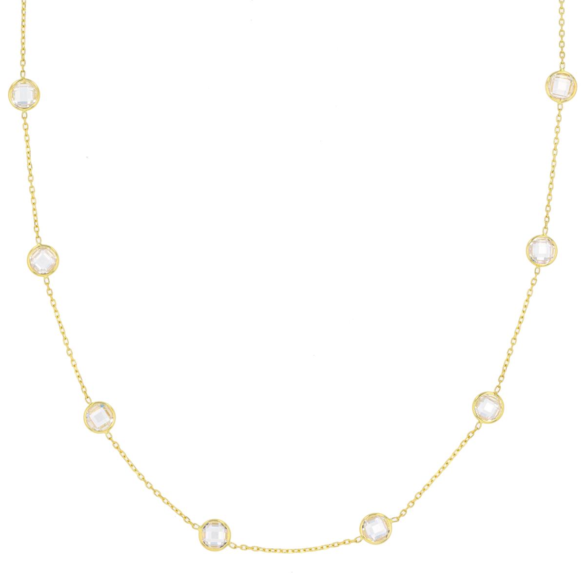 10K Yellow Gold 4mm Cabochon RD Bezel Station 16"+2" Necklace