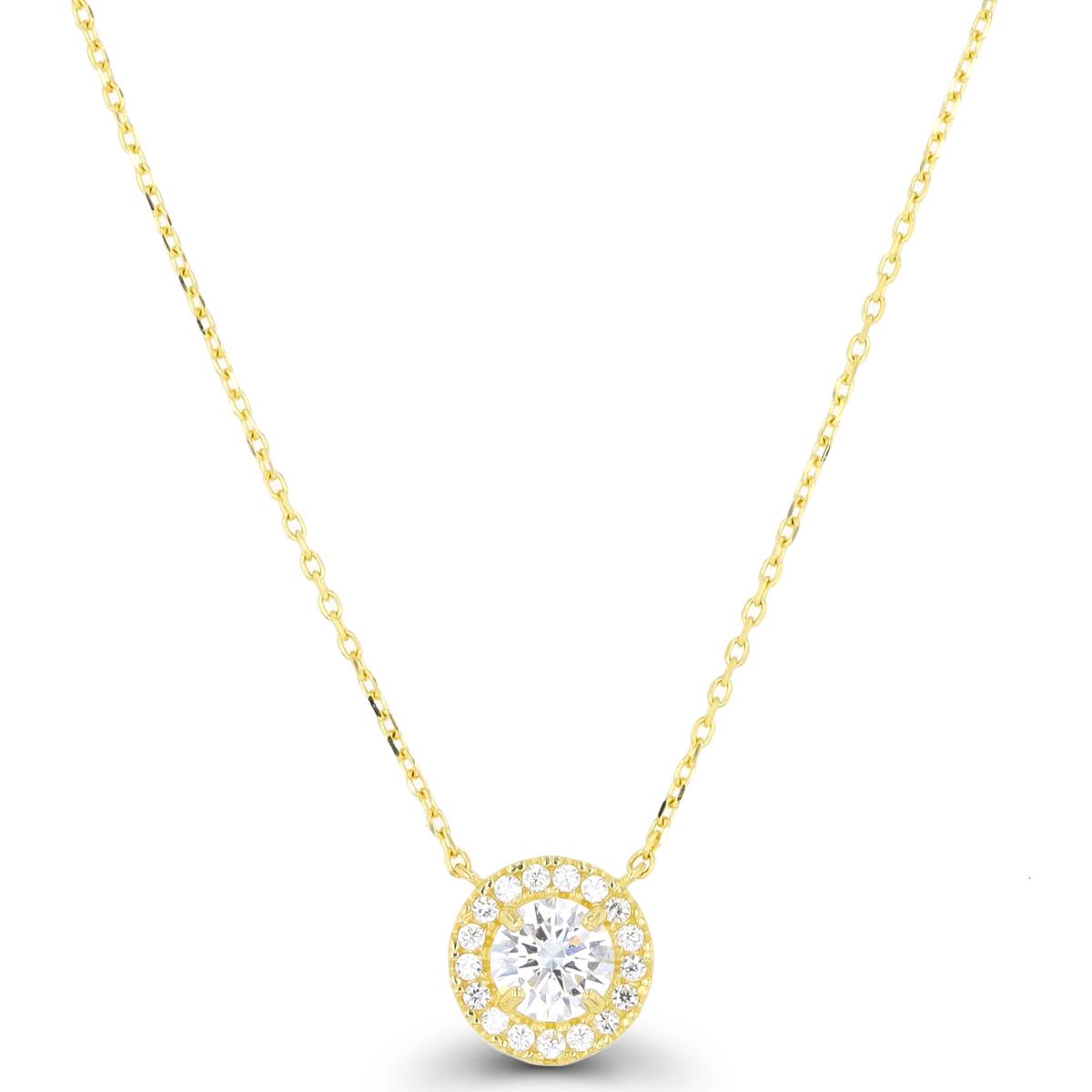 10K Yellow Gold 4.5mm Rd CZ Halo 16"+2" Necklace