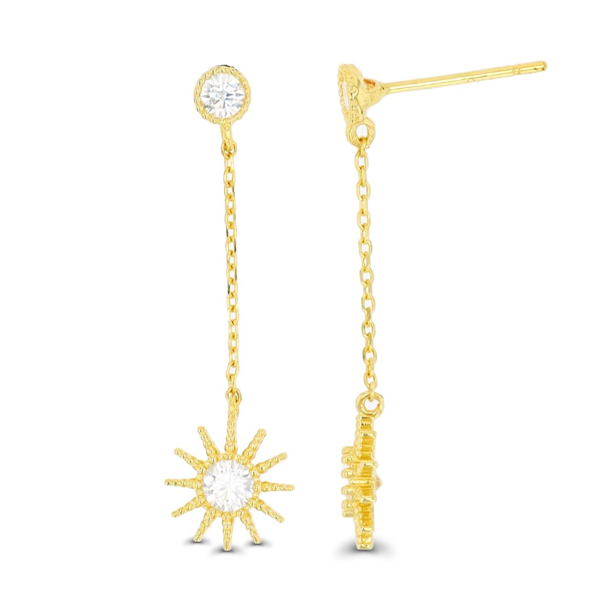 10K Yellow Gold Milgrain Sun Dangling Earring with Silicone Back