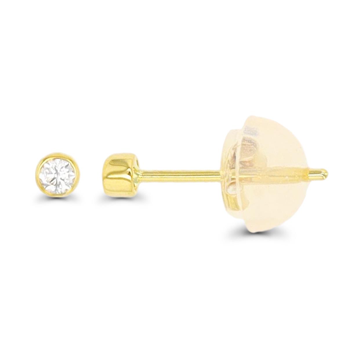 10K Yellow Gold 1.75mm Rd CZ Bezel Stud Earring with Silicone Back